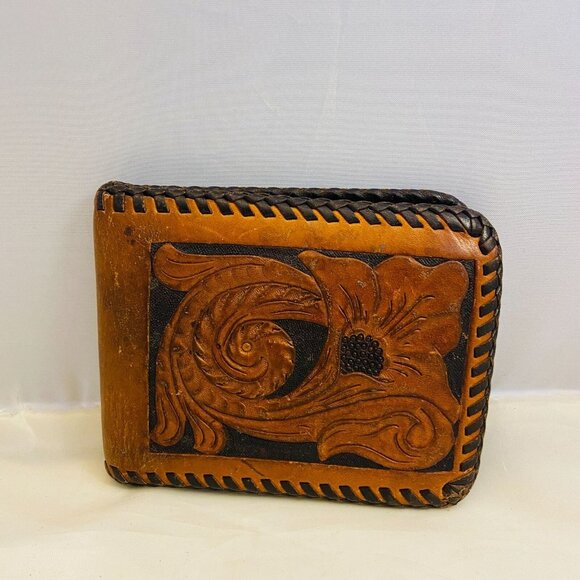 #4577 Brown Leather Wallet VTG embossed POP dad father - Picture 3 of 6